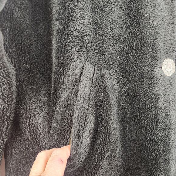 NILS Vintage Hooded Fleece Coat Women’s SZ M Black Long Button Front Lined EUC - Picture 8 of 16